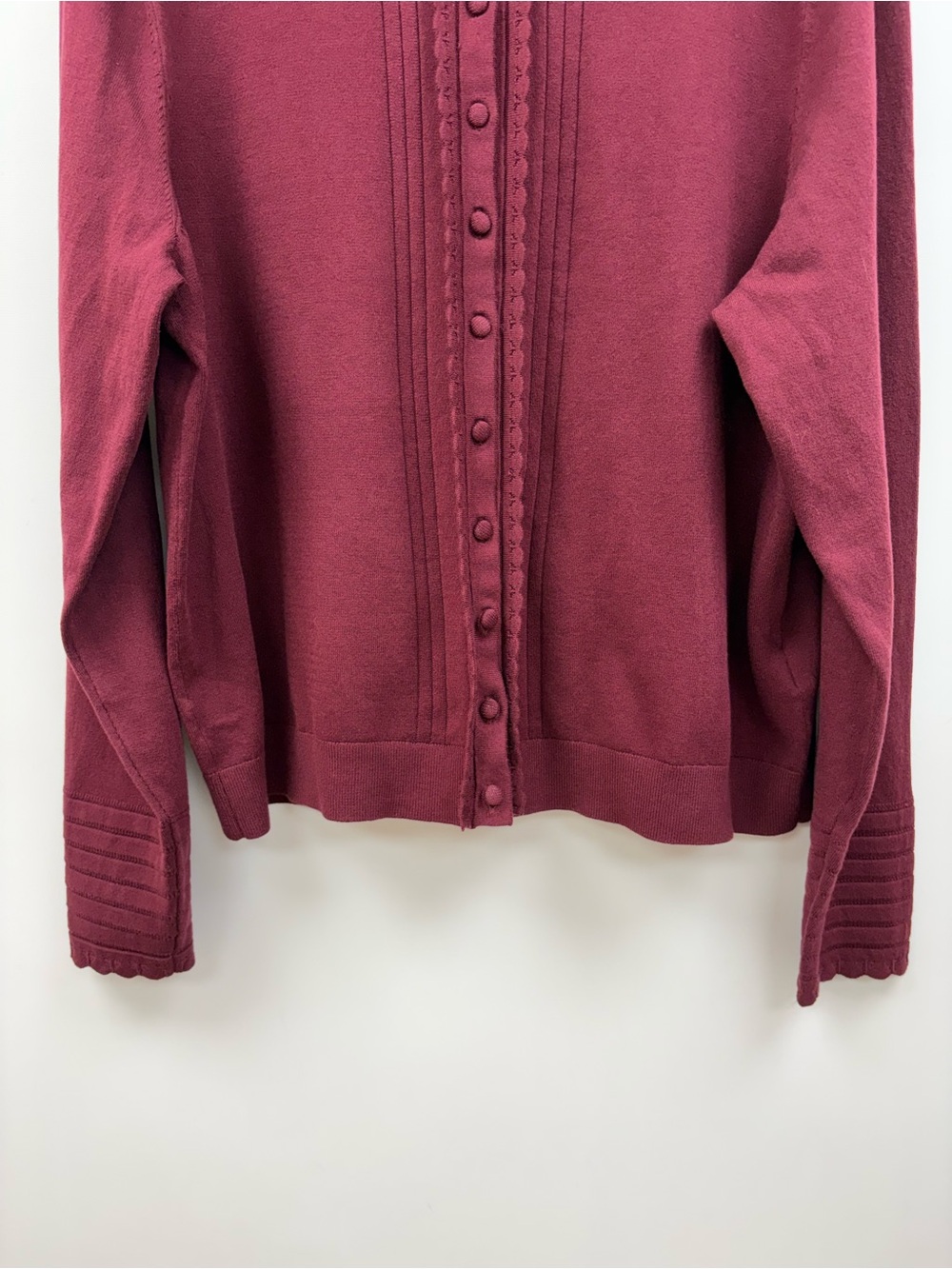 Boden Angela Cotton Scallop Button-Up Cardigan Knit Sweater Burgundy XL - Picture 5 of 9